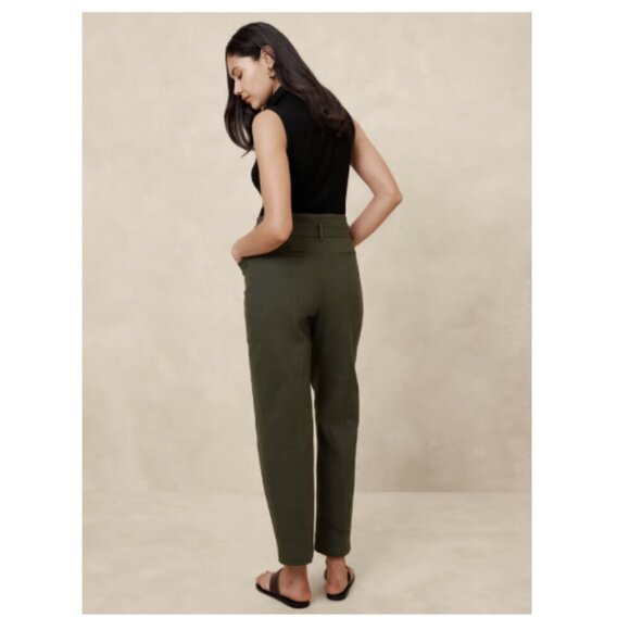 Banana Republic Ultra High Rise Belted Pleated Tapered Pants Navy Blue Size 4 - Picture 3 of 7